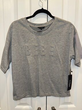 bebe Grey Embossed Logo Long Sleeve Tee